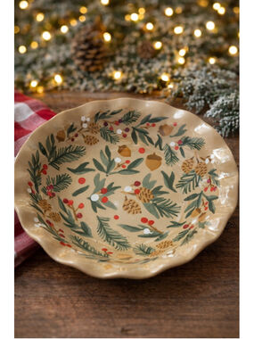 St. Nicholas Square Woodland Christmas Plate | Pinecone Berry Holiday Dish |...